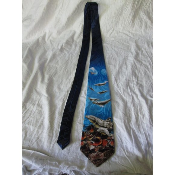Beautiful Sea Life Fish Dolphins Whales Hand made Neck Tie by Steven Harris Blue - Picture 1 of 6